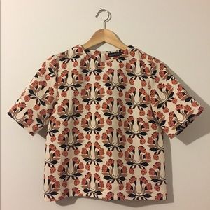 ZARA Geometric Floral Cropped Blouse Size Small